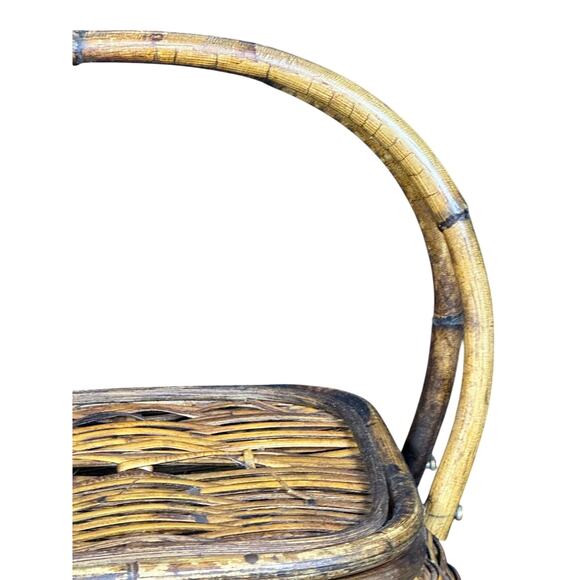 Wicker Picnic Basket Double Handles Bombay Style Vintage - Picture 5 of 16